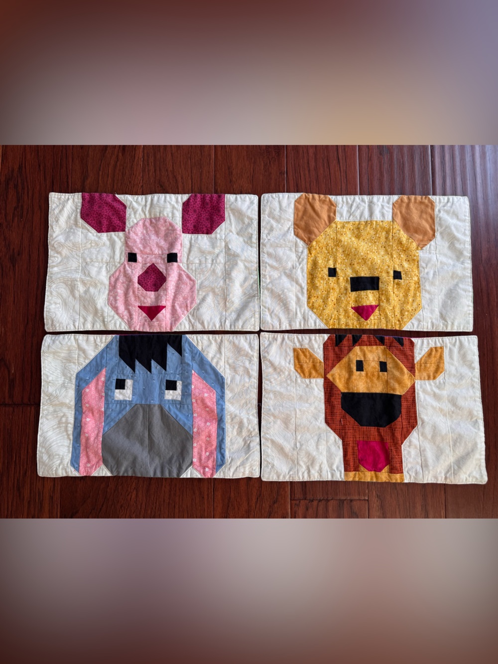 Lot Of 4 Handmade Quilted Panels Table Placemats Winnie The Pooh Eeyore Pigplet